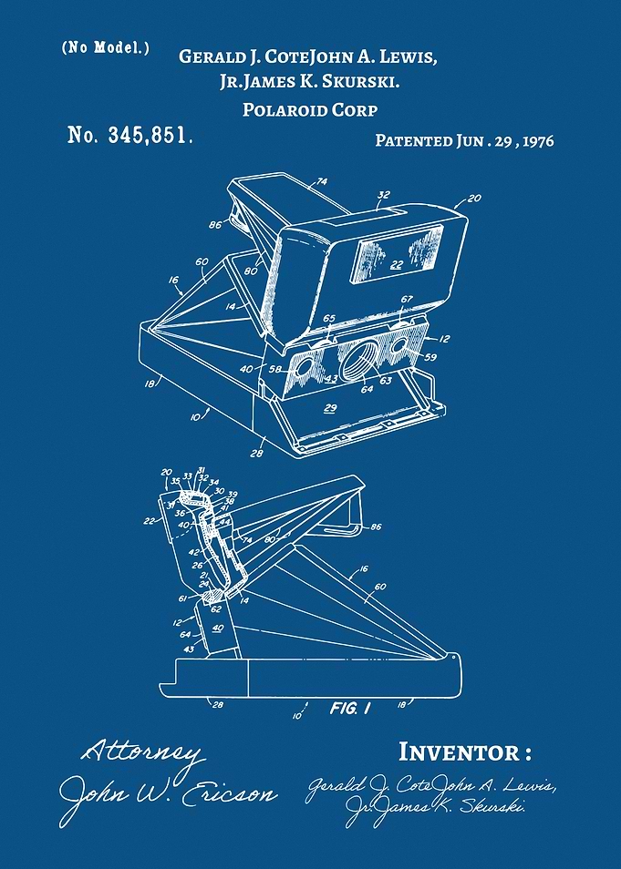 Polaroid Camera Patent, vintage polaroid, retro polaroid, Polaroid Camera Blueprint, polaroid lover gift