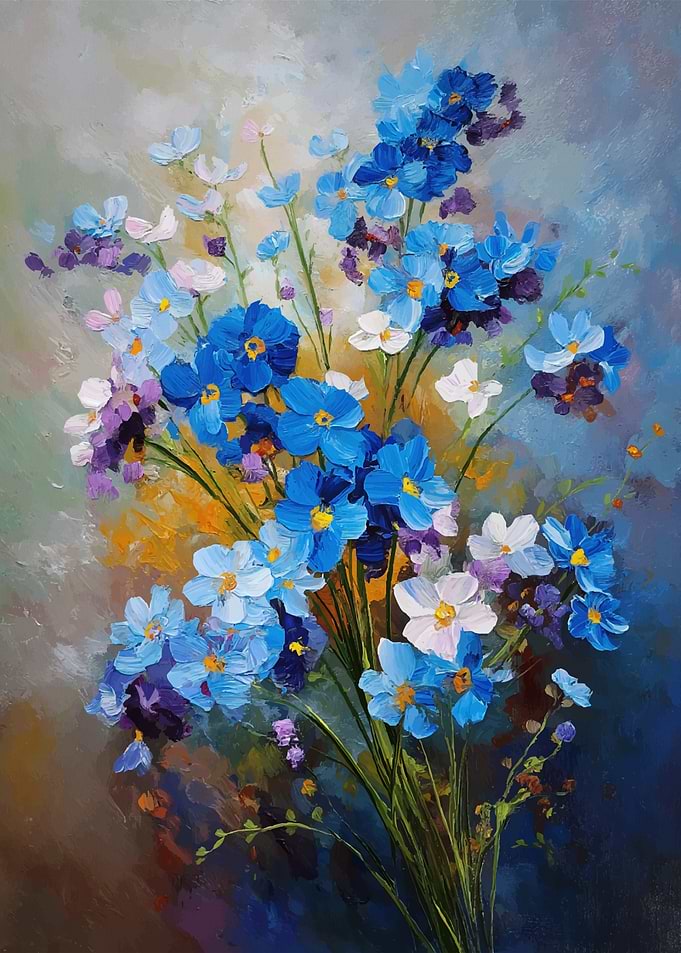 Floral Painting: Blue and White Flowers