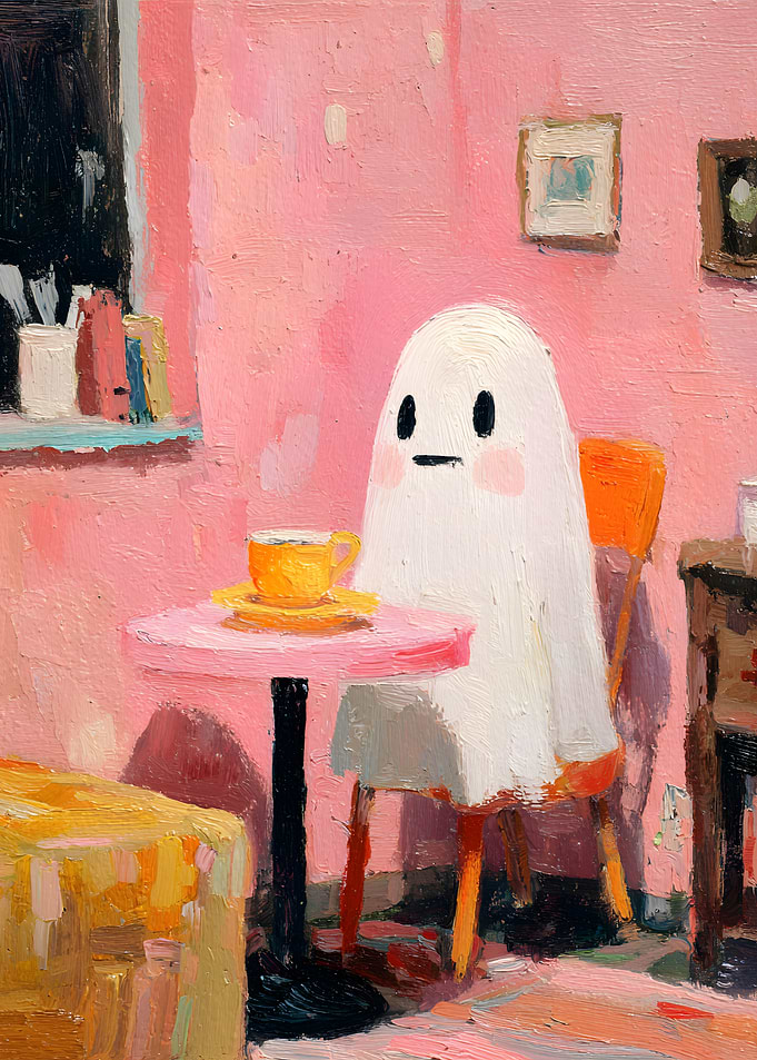 Ghost Drinking Coffee Painting