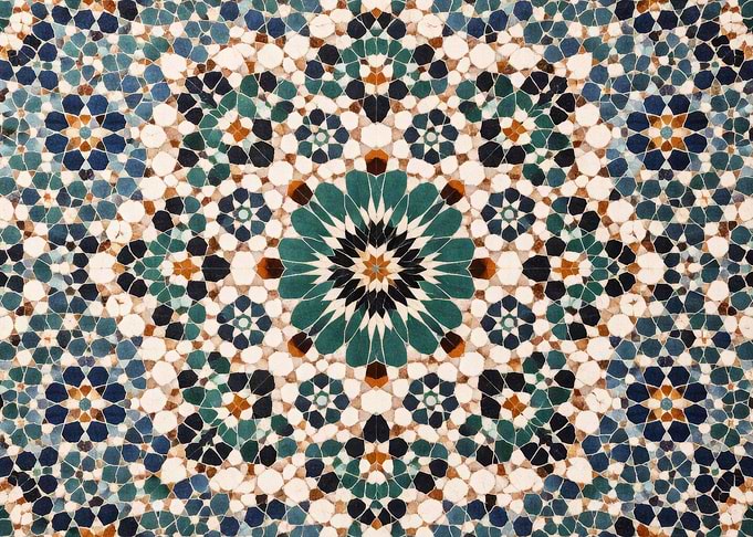 Geometric Mosaic Pattern with Floral Motifs