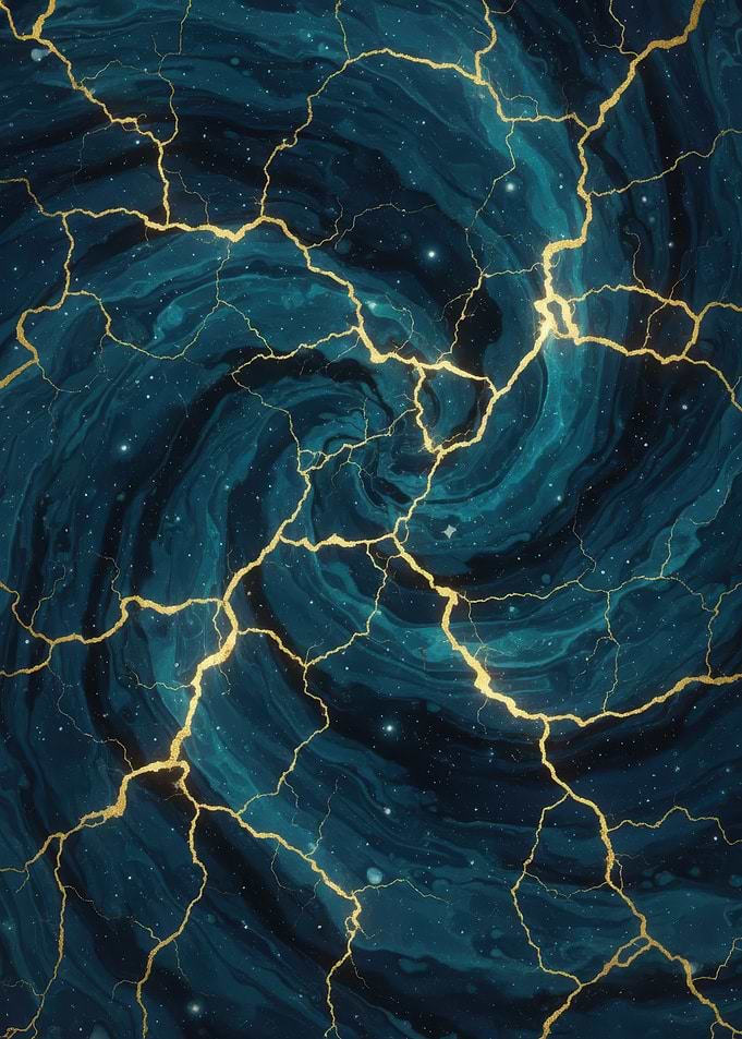 Kintsugi Abstract Blue and Gold Veined Pattern