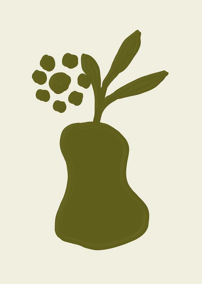 Olive Green Plant in Vase Illustration