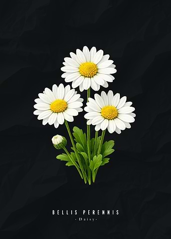 Daisy Flowers on Black Background