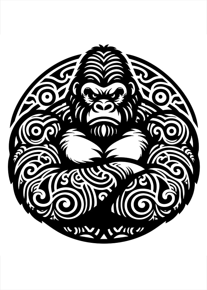 Gorilla Tribal Tattoo Style Illustration