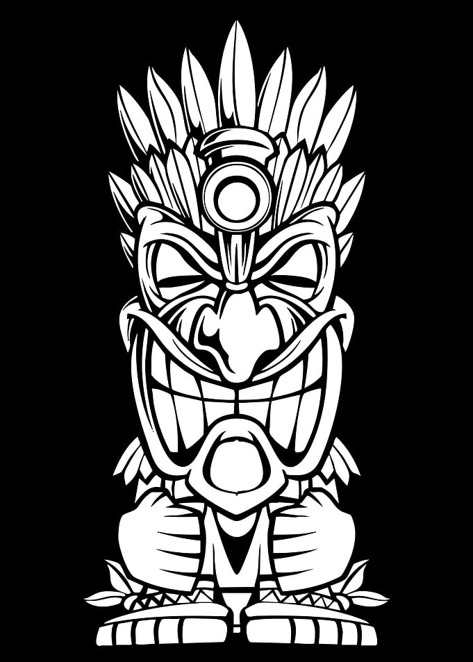 Black and White Tiki Mask Illustration