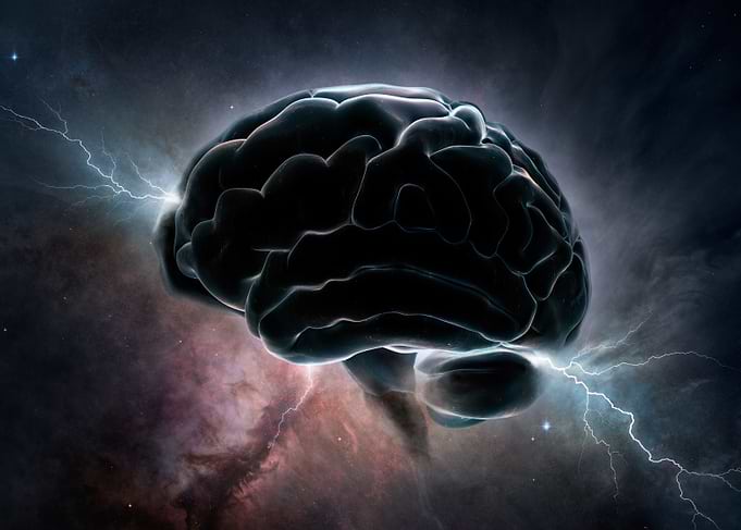 Brain with Lightning in Space