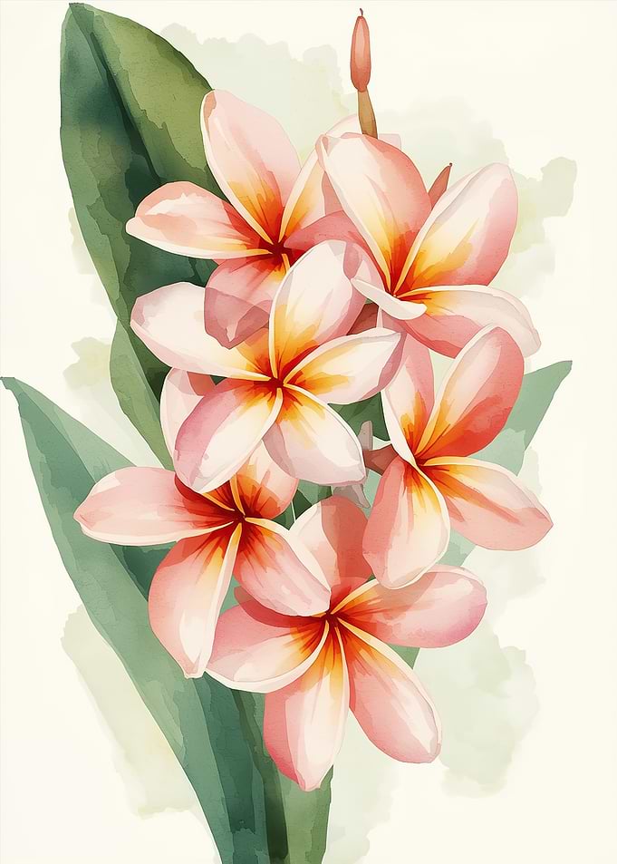 Watercolor Plumeria Flower Illustration