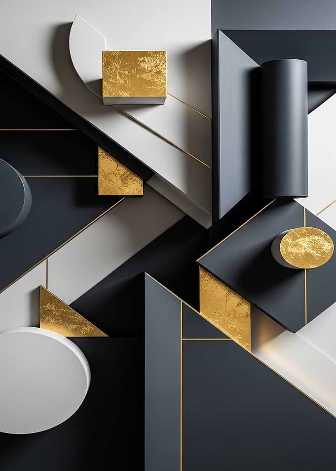 Abstract Geometric Shapes with Gold Accents