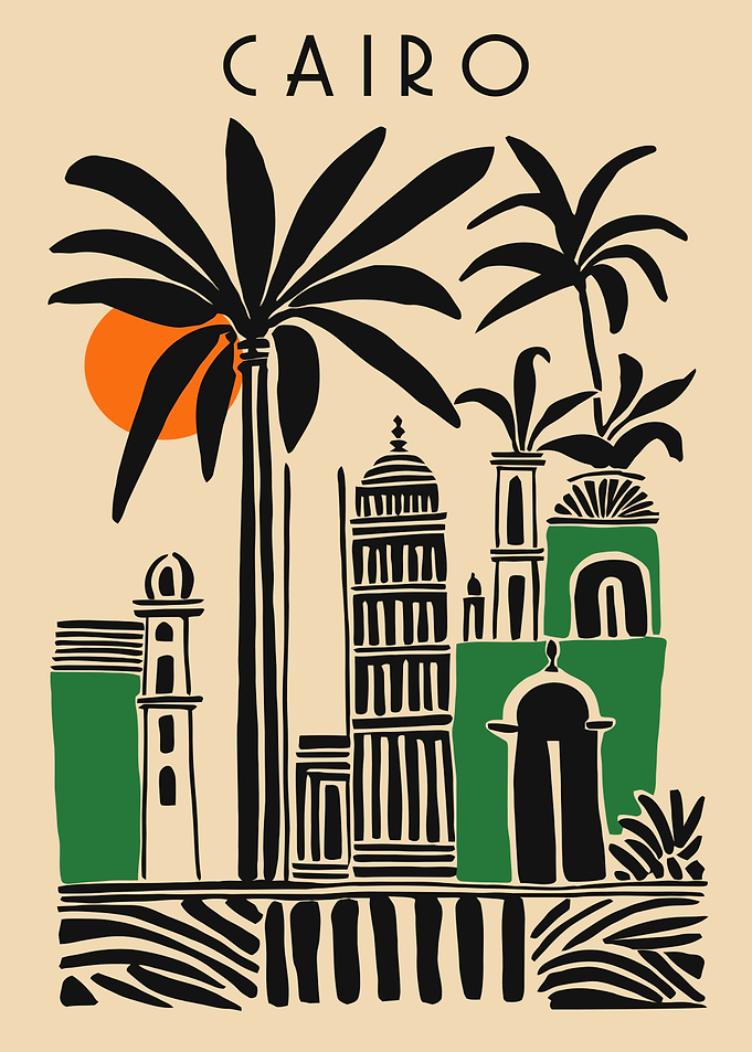 Cairo Illustration with Palm Trees and Buildings