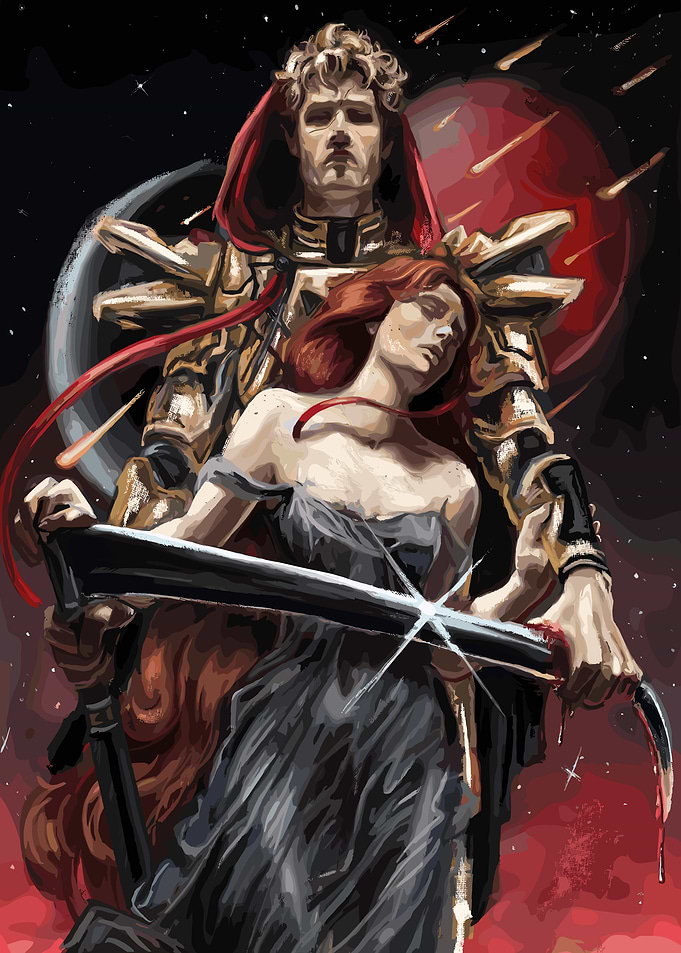 Fantasy Warrior with Red-Haired Woman