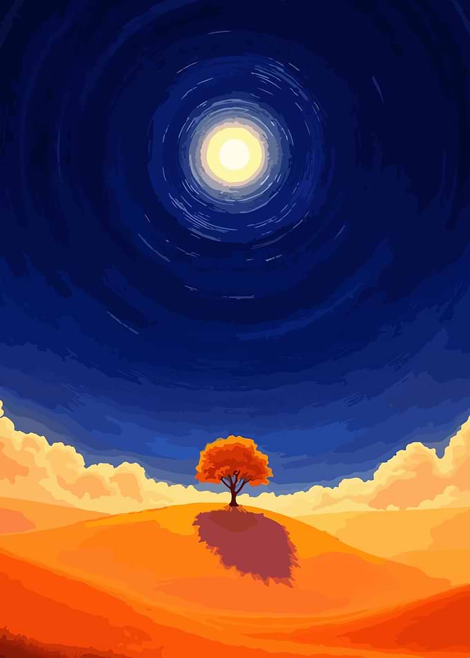 Lonely Tree Under Swirling Sky