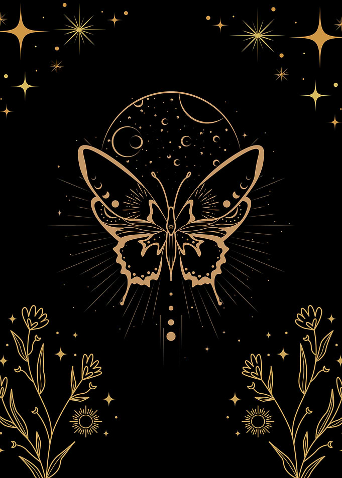 Butterfly and Moon Gold Illustration