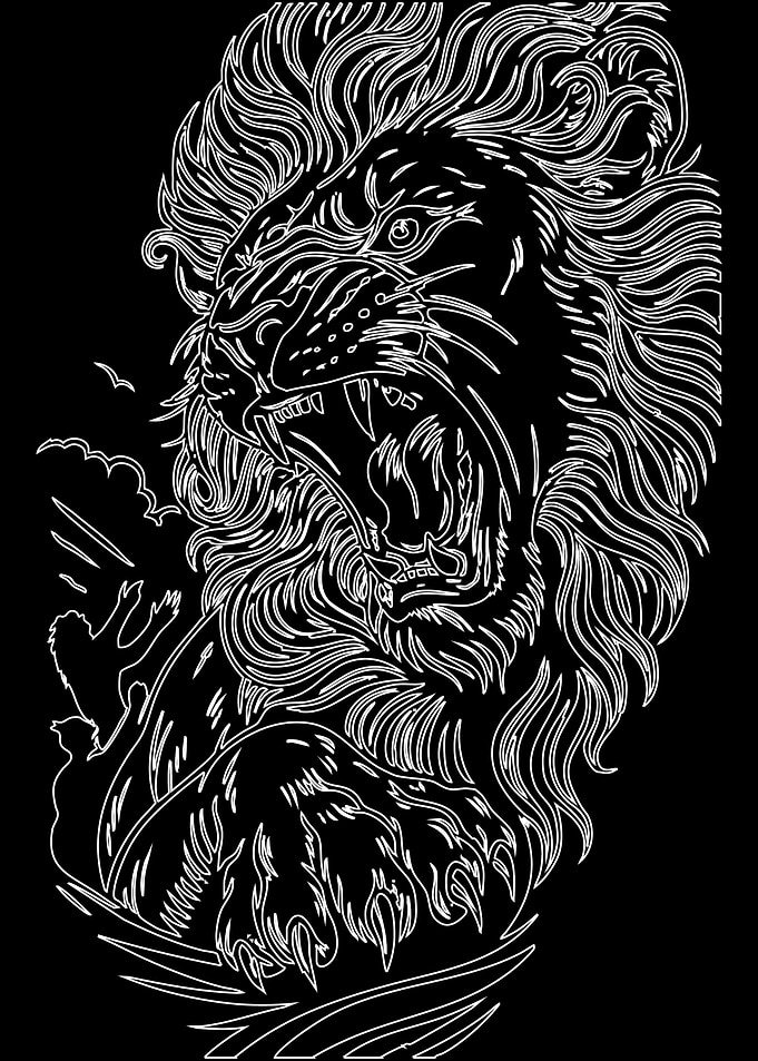 Lion Roar Line Art Illustration