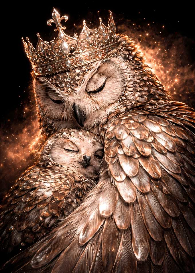 Owl Animal Motherhood - Royal Rose Gold & Silver Luxury Wall Art