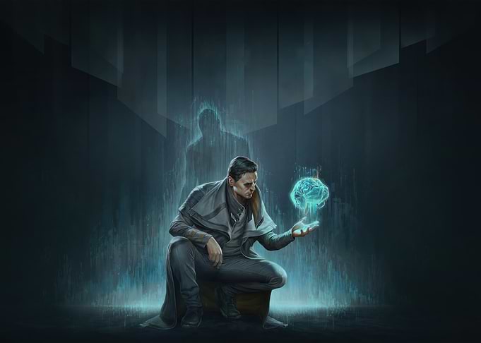 Man with Holographic Brain Digital Art