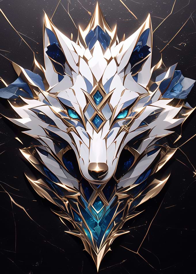 Ornate Wolf Head with Gemstone Details
