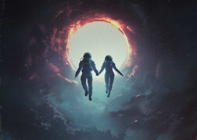 Astronauts Holding Hands in Space
