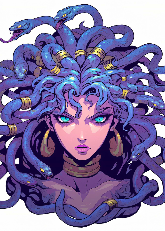 Medusa Portrait with Snakes and Gold