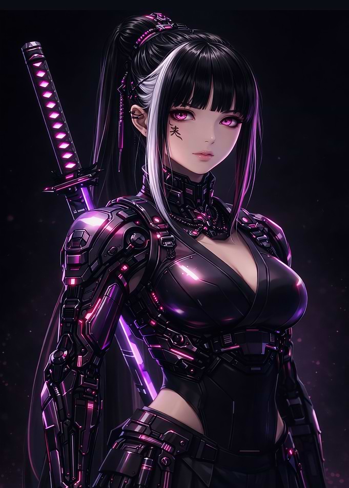 Cyberpunk Anime Girl with Katana