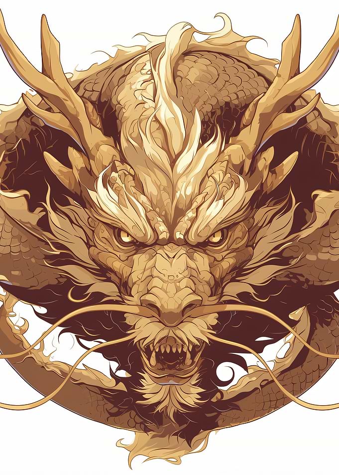 Golden Dragon Head Illustration