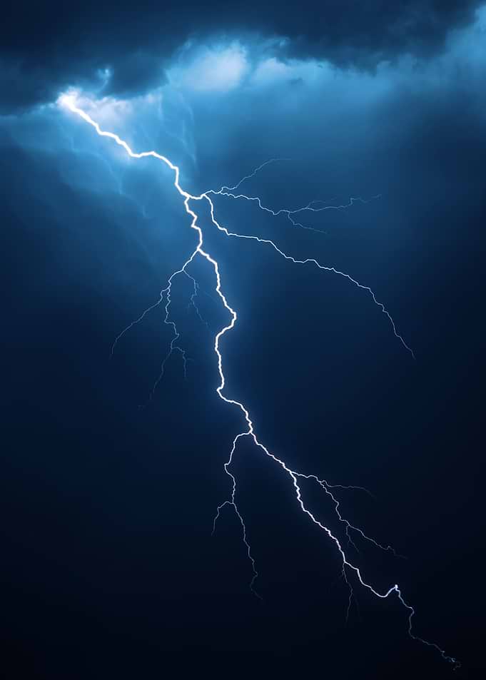 Lightning Strike in Dark Blue Sky