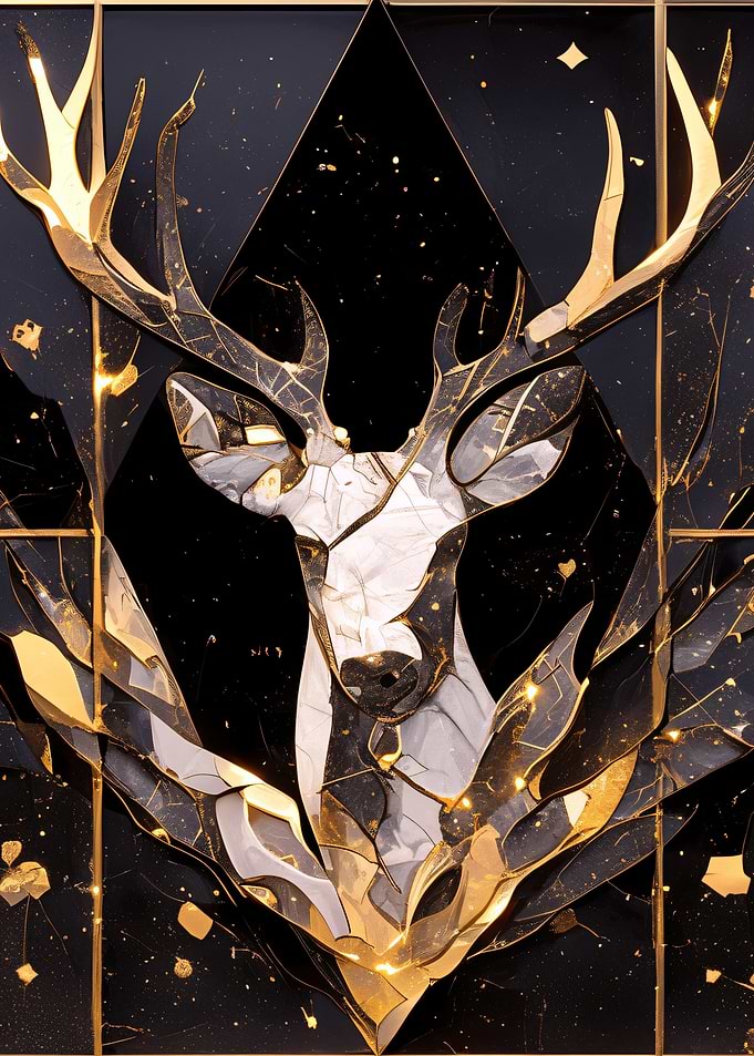 Abstract Deer Art with Gold Accents