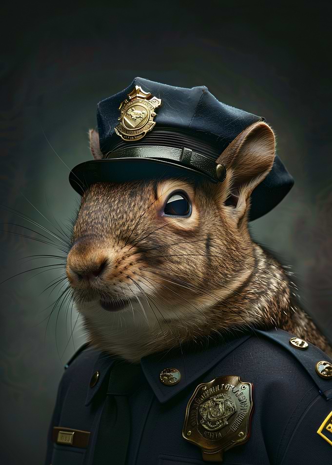 Squirrel in Police Uniform Portrait
