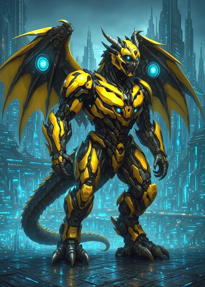 Cybernetic Dragon in Futuristic Cityscape