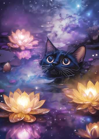 Cat in Lotus Pond