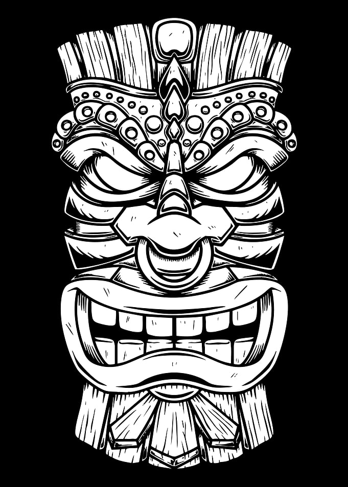 Monochrome Tiki Mask Illustration
