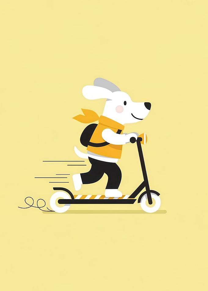 Dog on Scooter Cartoon Illustration