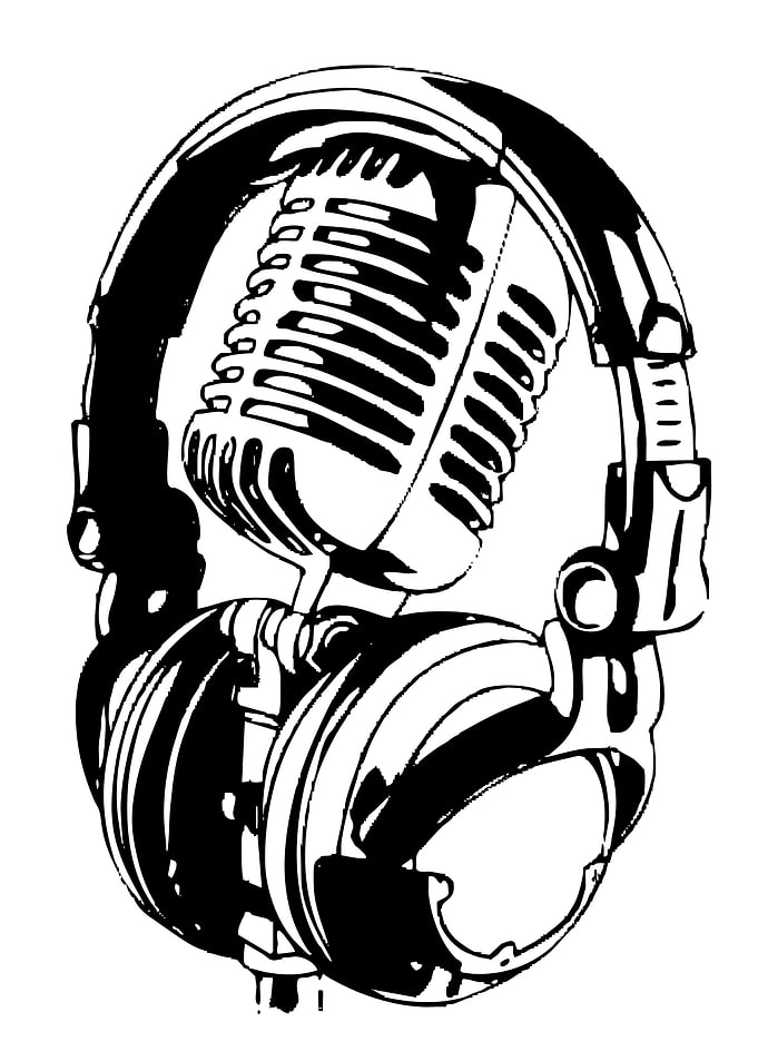 Microphone and Headphones Black and White