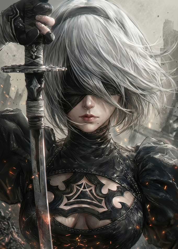 2B Nier Automata Digital Art Portrait