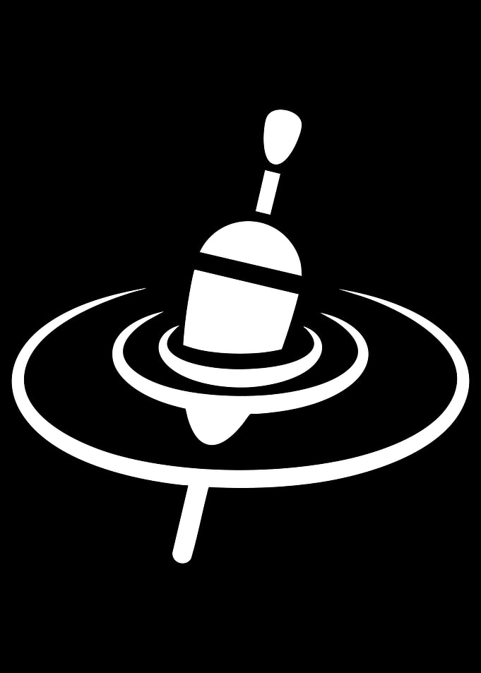 Fishing bobber icon in white on black