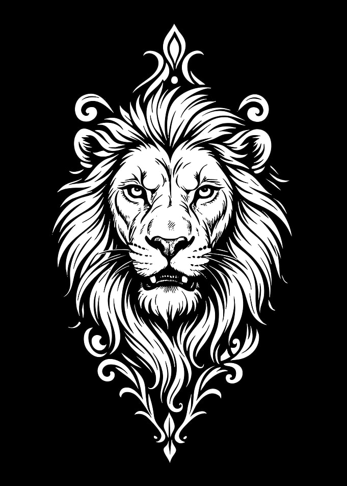 Lion Head Black and White Illustration