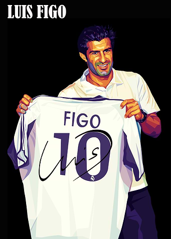 Luis Figo Holding Signed Jersey Portrait