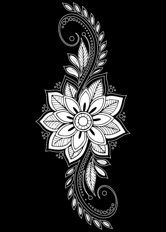 Floral Mandala Design on Black Background
