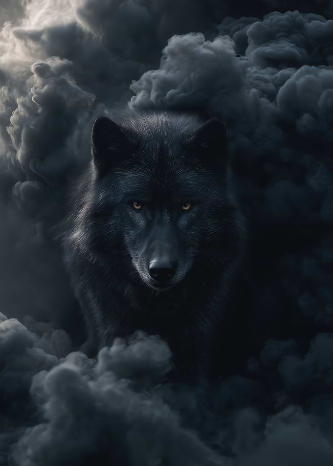 Black Wolf in Smoky Atmosphere