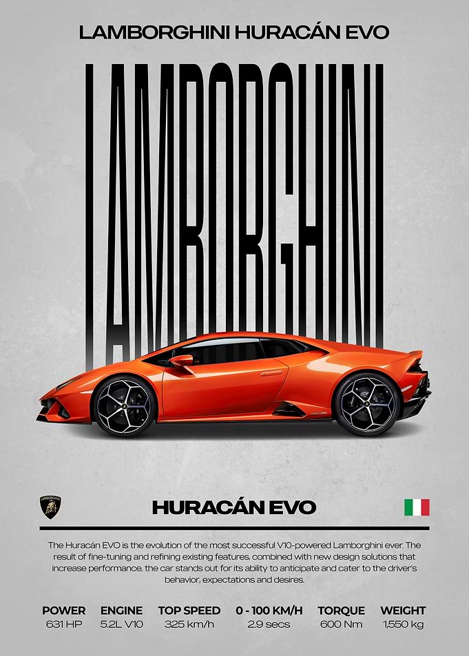 Lamborghini Huracán EVO Orange Car Poster