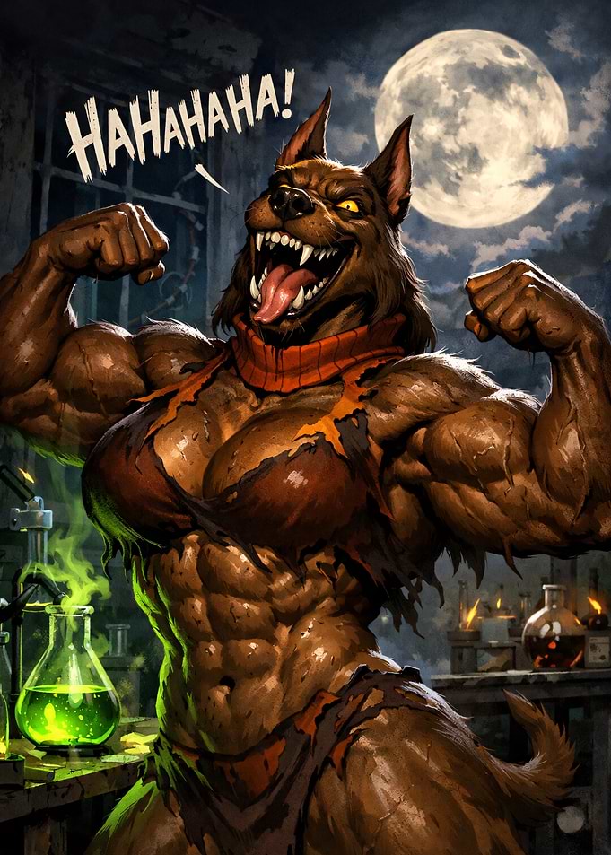 Muscular Werewolf Transformation in Laboratory
