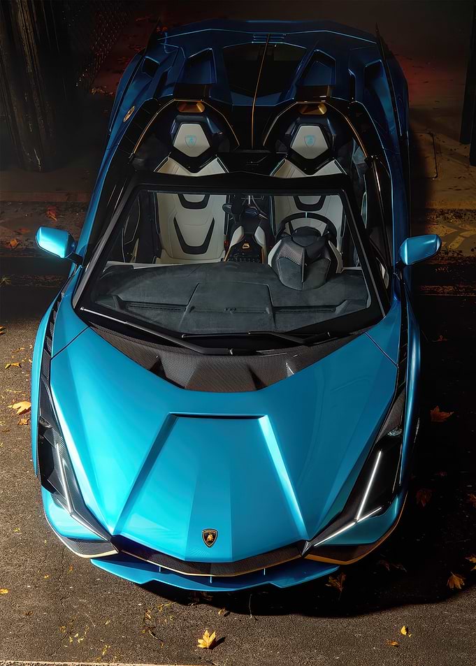 Turquoise Lamborghini Sian Roadster Top View