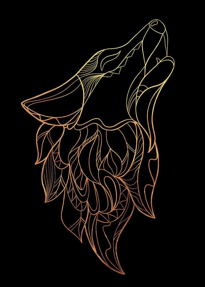 Golden Wolf Howl Line Art