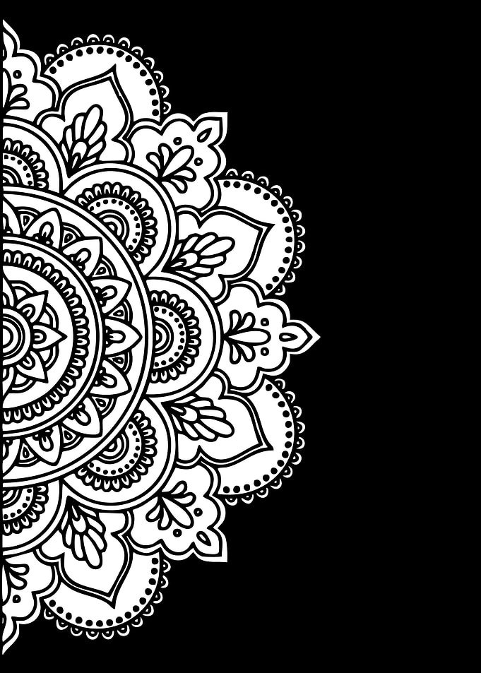 Black and White Mandala Half Design