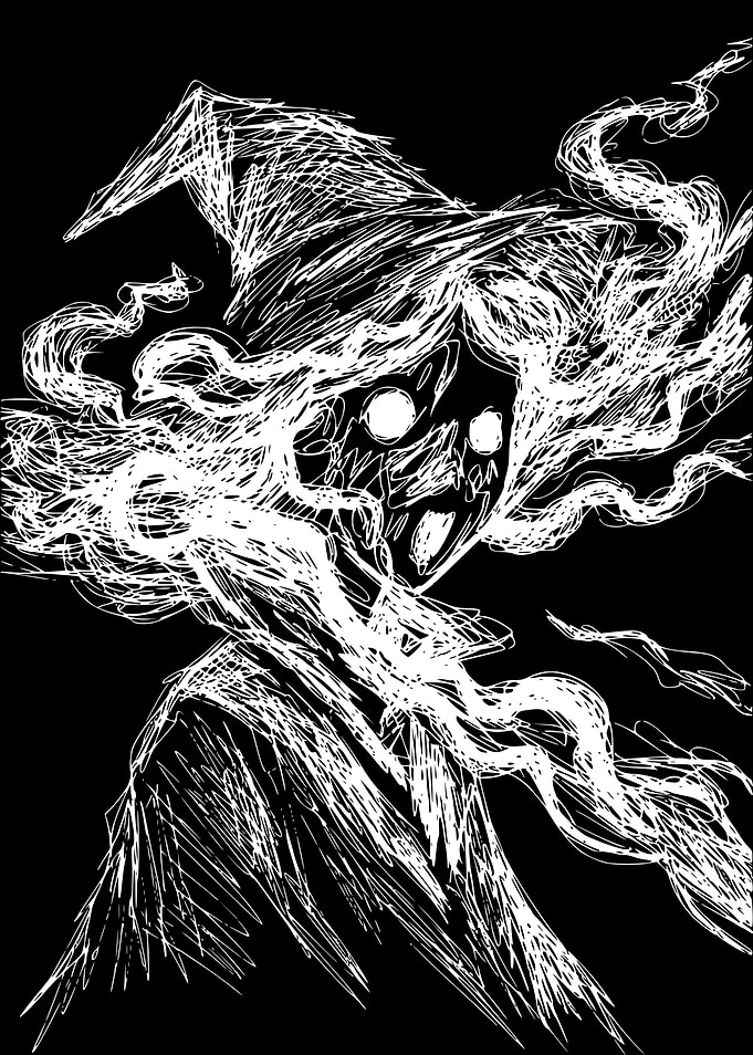 Sketch of a Witch in Black and White