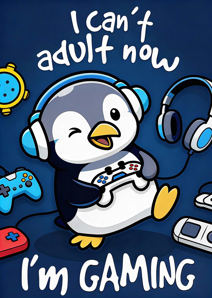 Gaming Penguin Cartoon Gamer
