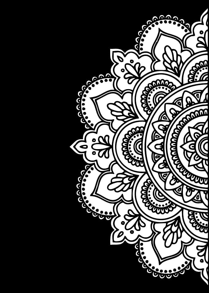 Half Mandala White on Black Background