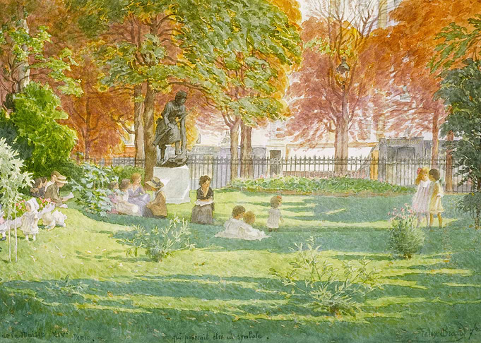 Park Scene with Statue and People