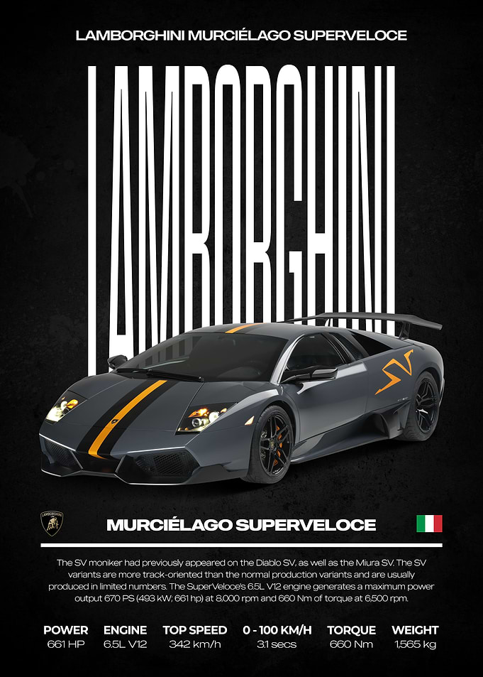 Lamborghini Murciélago Superveloce Car Poster
