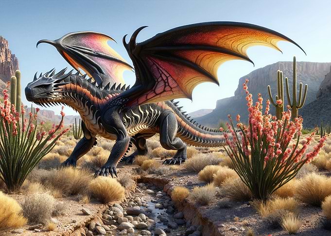 Dragon in Desert Landscape