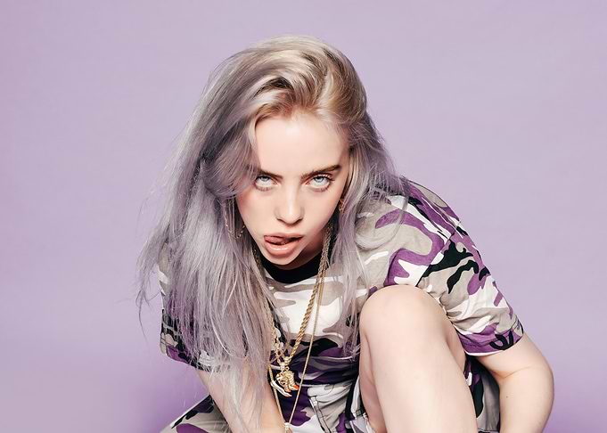 Billie Eilish Portrait on Purple Background